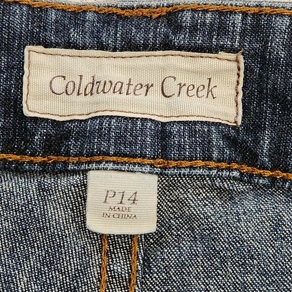 Coldwater Creek Blue Black Leather "Braided Look" Seams Jeans 14P Lightweight - Picture 5 of 7